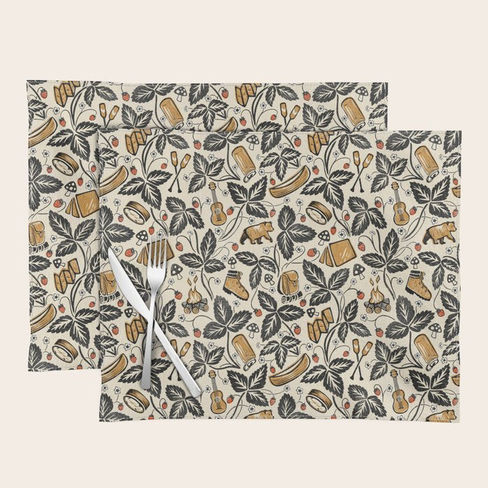 Summer Camping - Black, cream, and gold Placemat Gallery Image 1