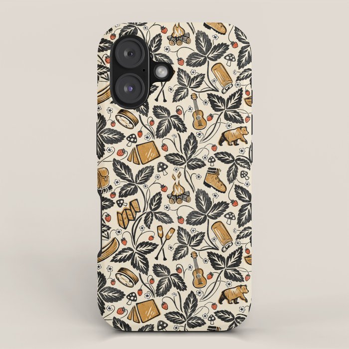 Summer Camping - Black, cream, and gold iPhone Case Gallery Image 1