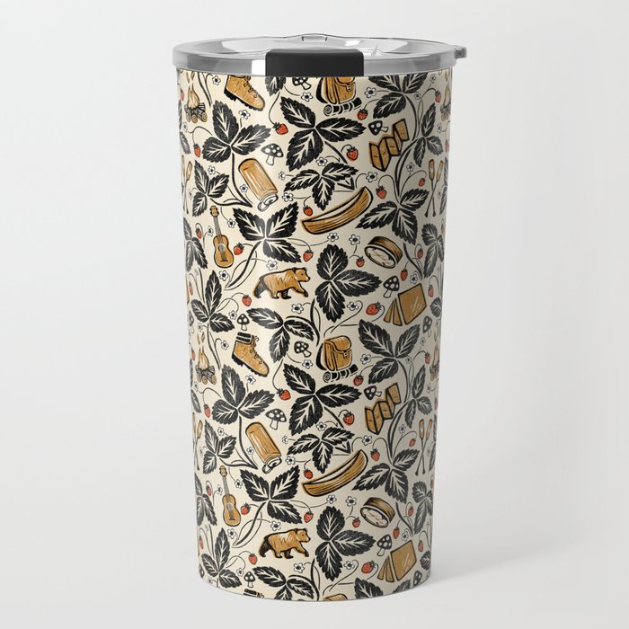 Summer Camping - Black, cream, and gold Travel Mug Gallery Image 1