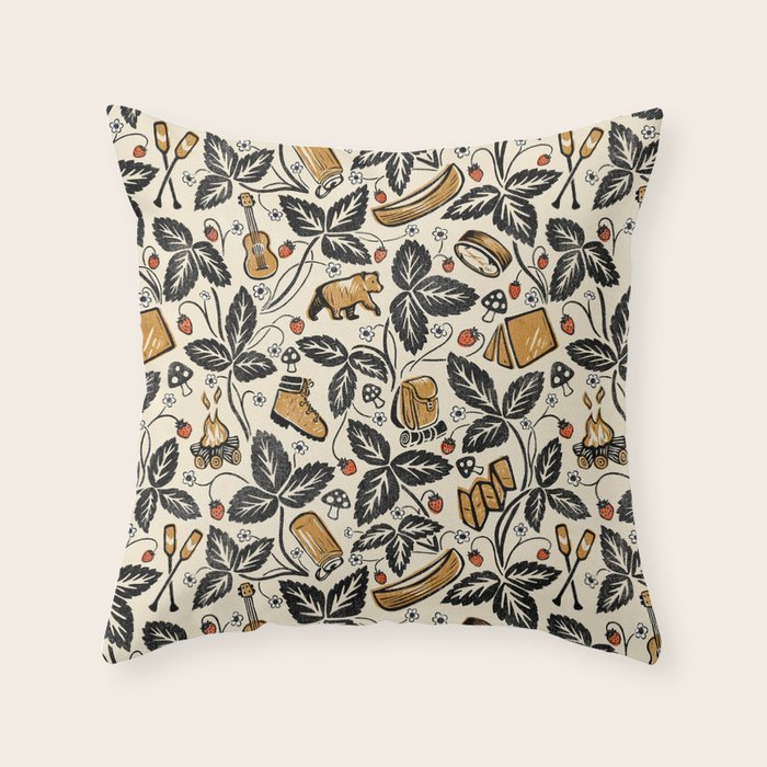 Summer Camping - Black, cream, and gold Throw Pillow Gallery Image 6