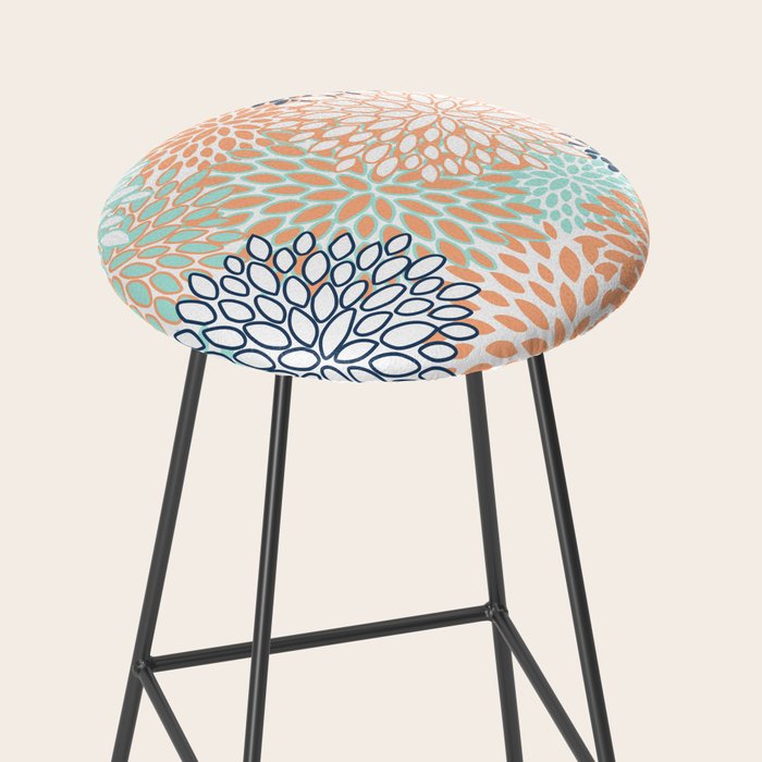 Festive, Floral Prints,Orange, Turquoise, Navy Blue Stool Gallery Image 2