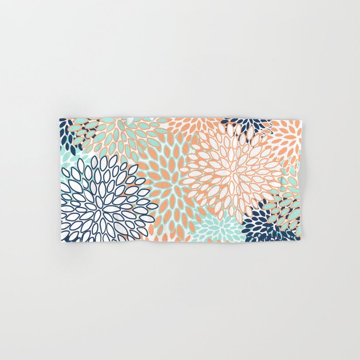 Festive, Floral Prints,Orange, Turquoise, Navy Blue Bath Towel Gallery Image 1