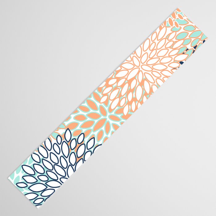 Festive, Floral Prints,Orange, Turquoise, Navy Blue Table Runner Gallery Image 3