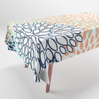 Festive, Floral Prints,Orange, Turquoise, Navy Blue Tablecloth Gallery Image 1