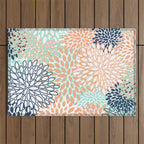 Festive, Floral Prints,Orange, Turquoise, Navy Blue Outdoor Rug Gallery Image 1