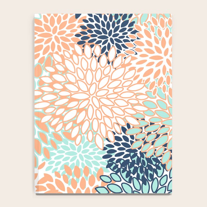 Festive, Floral Prints,Orange, Turquoise, Navy Blue Notebook Gallery Image 4