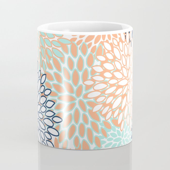 Festive, Floral Prints,Orange, Turquoise, Navy Blue Coffee Mug Gallery Image 4