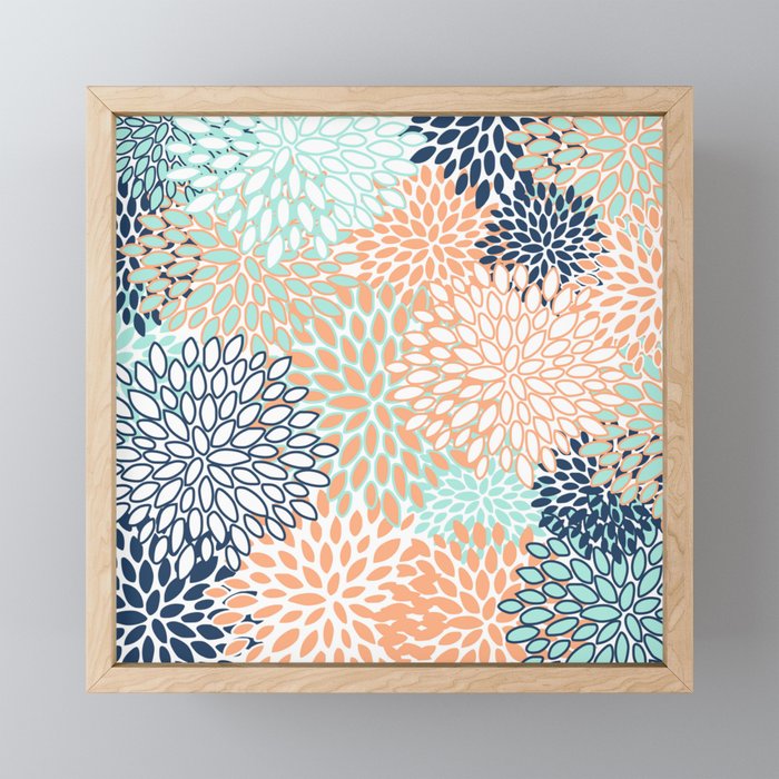 Festive, Floral Prints,Orange, Turquoise, Navy Blue Mini Art Print Gallery Image 1