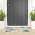 Festive, Floral Prints,Orange, Turquoise, Navy Blue Welcome Mat Gallery Image 3