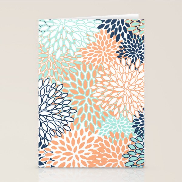 Festive, Floral Prints,Orange, Turquoise, Navy Blue Stationery Card Gallery Image 1