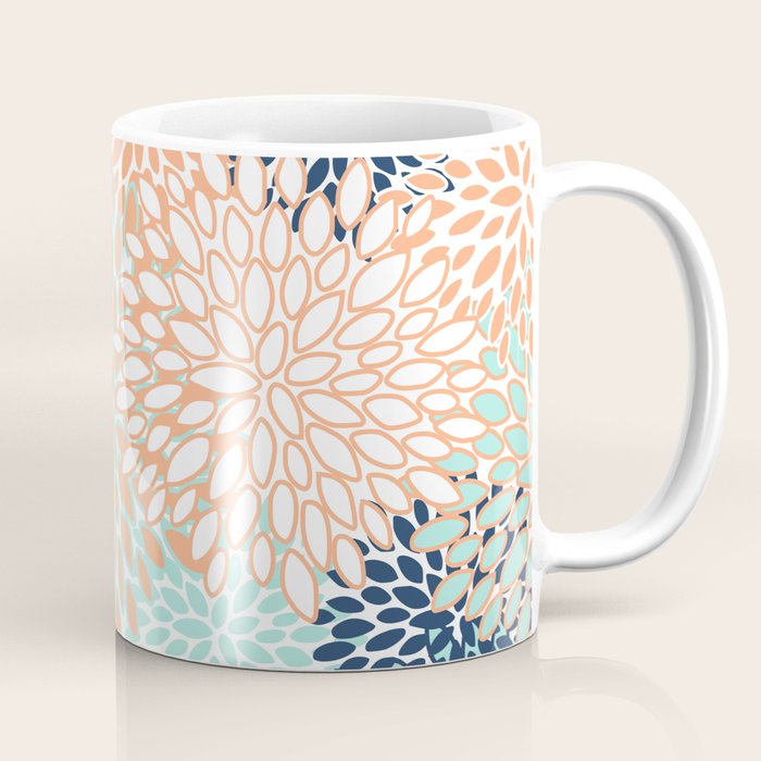 Festive, Floral Prints,Orange, Turquoise, Navy Blue Coffee Mug Gallery Image 1