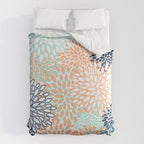 Festive, Floral Prints,Orange, Turquoise, Navy Blue Comforter Gallery Image 6