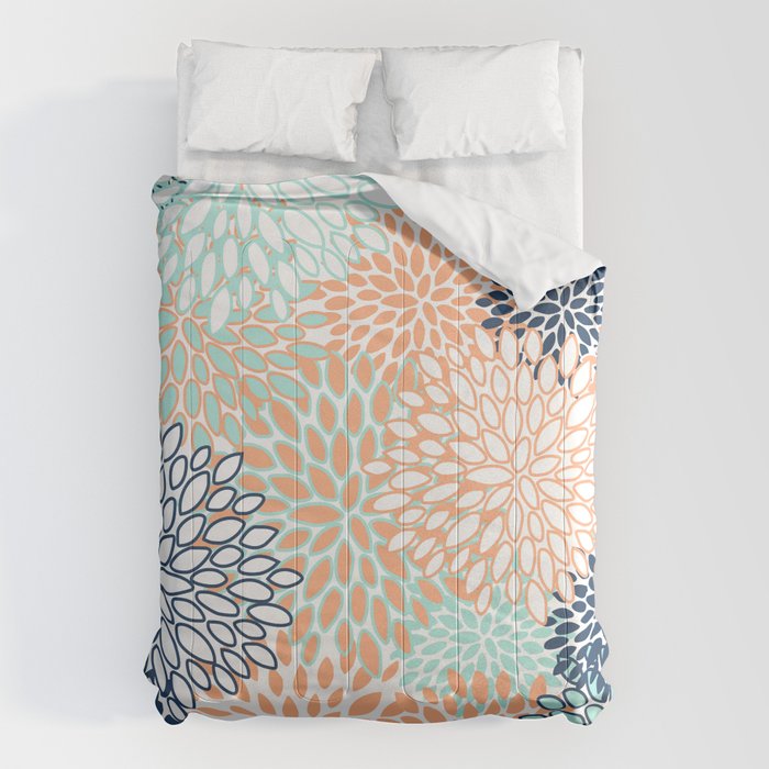Festive, Floral Prints,Orange, Turquoise, Navy Blue Comforter Gallery Image 6