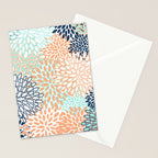 Festive, Floral Prints,Orange, Turquoise, Navy Blue Stationery Card Gallery Image 2