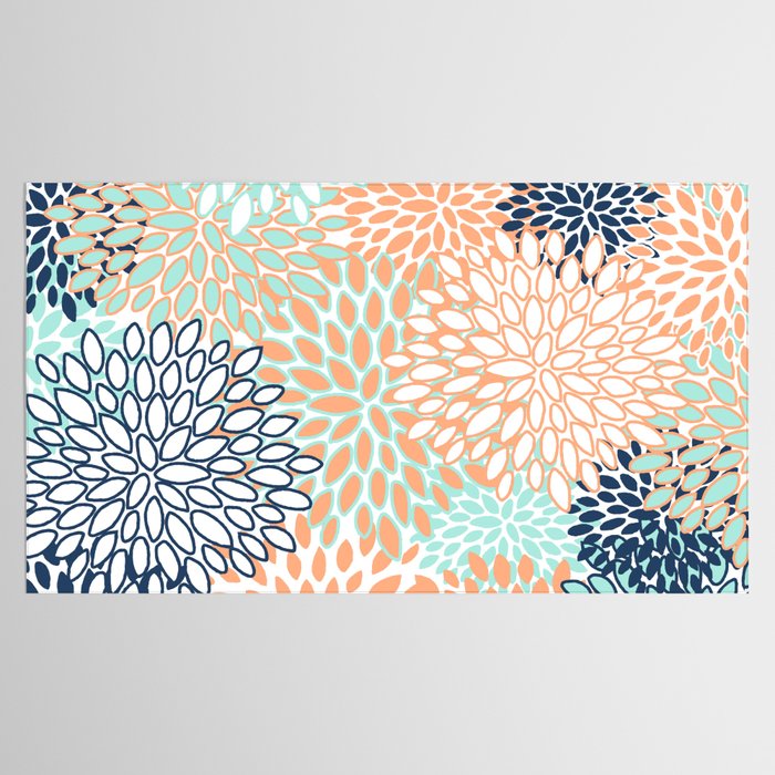 Festive, Floral Prints,Orange, Turquoise, Navy Blue Tablecloth Gallery Image 2