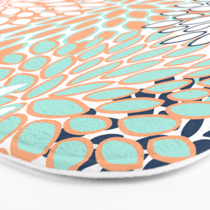 Festive, Floral Prints,Orange, Turquoise, Navy Blue Bath Mat Gallery Image 3