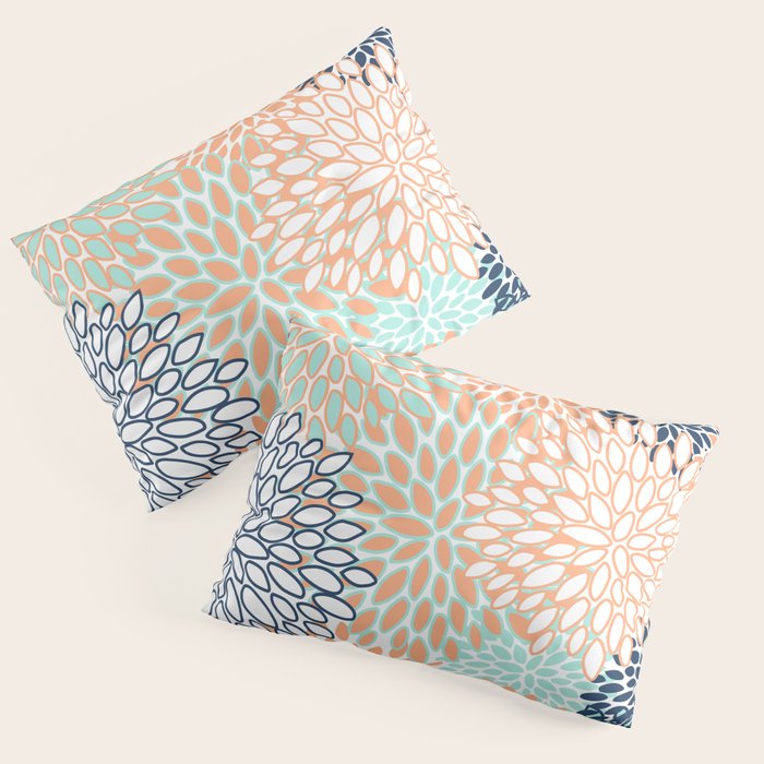 Festive, Floral Prints,Orange, Turquoise, Navy Blue Pillow Sham Gallery Image 1