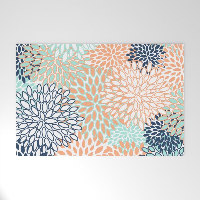 Festive, Floral Prints,Orange, Turquoise, Navy Blue Welcome Mat Gallery Image 1
