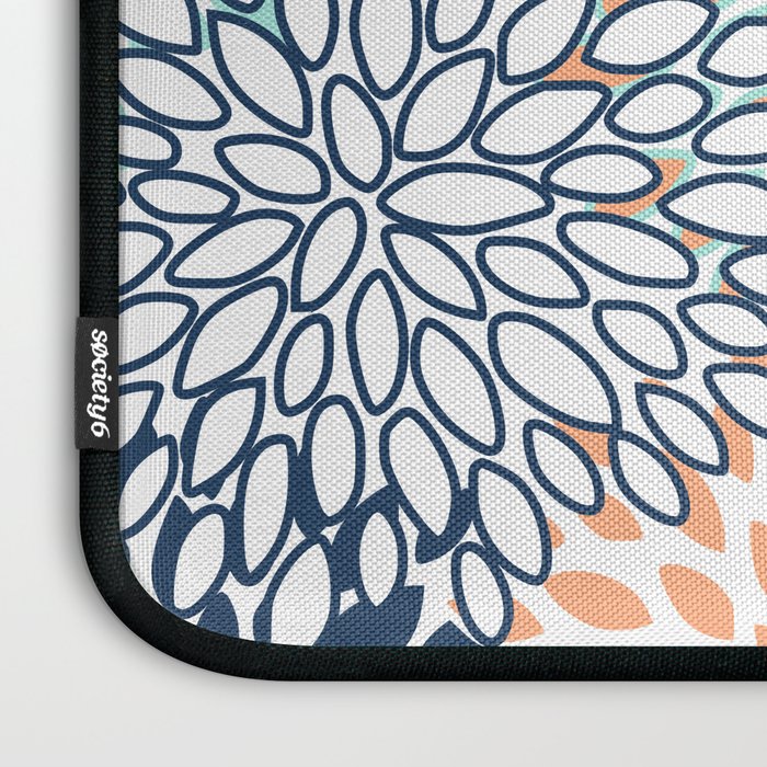 Festive, Floral Prints,Orange, Turquoise, Navy Blue Laptop Sleeve Gallery Image 3