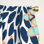 Festive, Floral Prints,Orange, Turquoise, Navy Blue Window Curtain Gallery Image 2