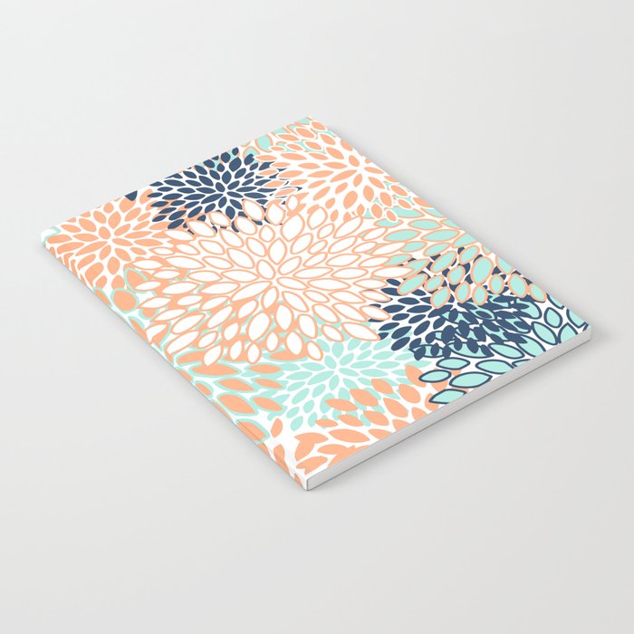Festive, Floral Prints,Orange, Turquoise, Navy Blue Notebook Gallery Image 2