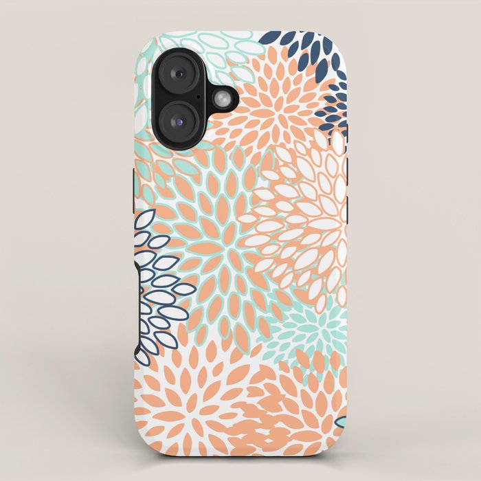 Festive, Floral Prints,Orange, Turquoise, Navy Blue iPhone Case Gallery Image 1