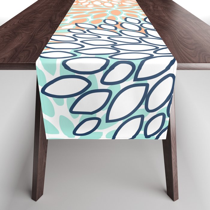 Festive, Floral Prints,Orange, Turquoise, Navy Blue Table Runner Gallery Image 1