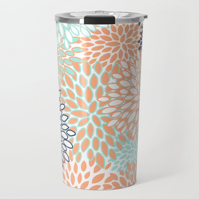 Festive, Floral Prints,Orange, Turquoise, Navy Blue Travel Mug Gallery Image 1