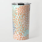 Festive, Floral Prints,Orange, Turquoise, Navy Blue Travel Mug Gallery Image 1