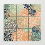 Festive, Floral Prints,Orange, Turquoise, Navy Blue Wood Wall Art Gallery Image 1