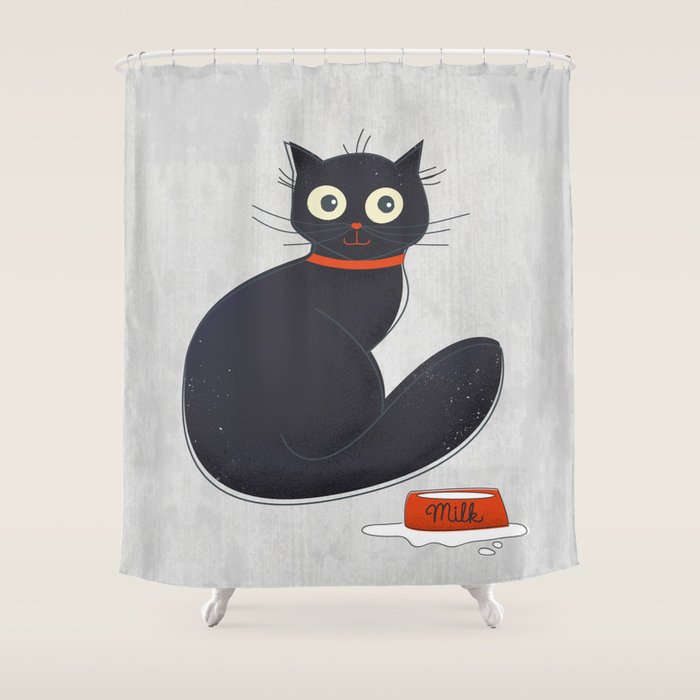 Black Silly Cat  Shower Curtain Gallery Image 1
