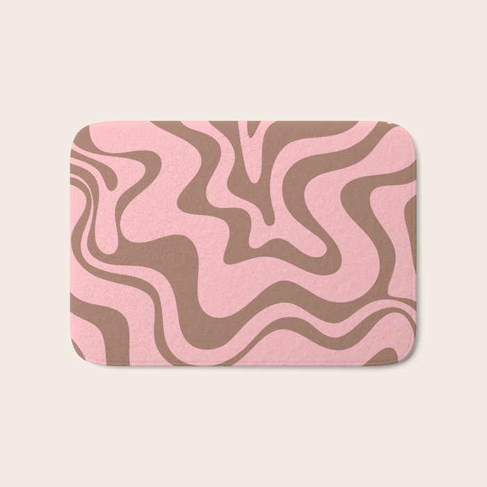 Retro Liquid Swirl Abstract Contemporary Pattern 5 in Mocha Brown and Pink Bath Mat Gallery Image 1