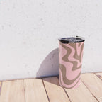 Retro Liquid Swirl Abstract Contemporary Pattern 5 in Mocha Brown and Pink Travel Mug Gallery Image 4