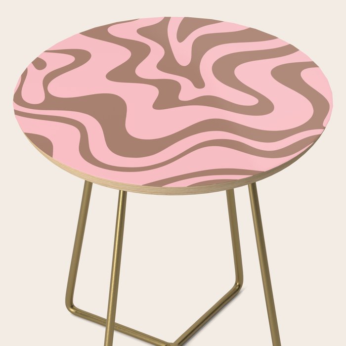 Retro Liquid Swirl Abstract Contemporary Pattern 5 in Mocha Brown and Pink Side Table Gallery Image 2