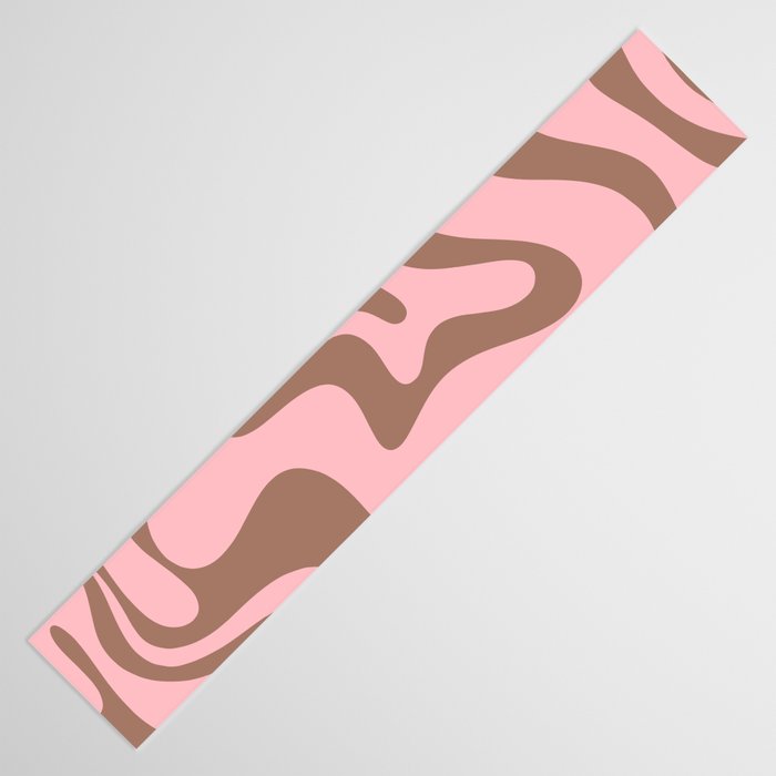 Retro Liquid Swirl Abstract Contemporary Pattern 5 in Mocha Brown and Pink Table Runner Gallery Image 3