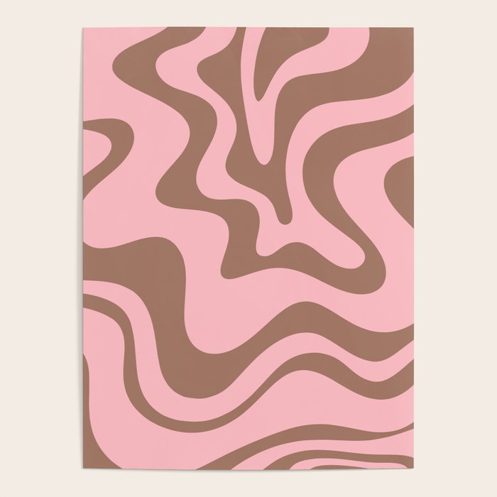 Retro Liquid Swirl Abstract Contemporary Pattern 5 in Mocha Brown and Pink Poster Gallery Image 4