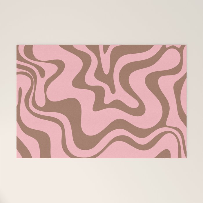 Retro Liquid Swirl Abstract Contemporary Pattern 5 in Mocha Brown and Pink Welcome Mat Gallery Image 1