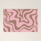 Retro Liquid Swirl Abstract Contemporary Pattern 5 in Mocha Brown and Pink Welcome Mat Gallery Image 1