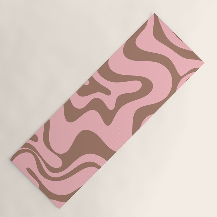 Retro Liquid Swirl Abstract Contemporary Pattern 5 in Mocha Brown and Pink Yoga Mat Gallery Image 1