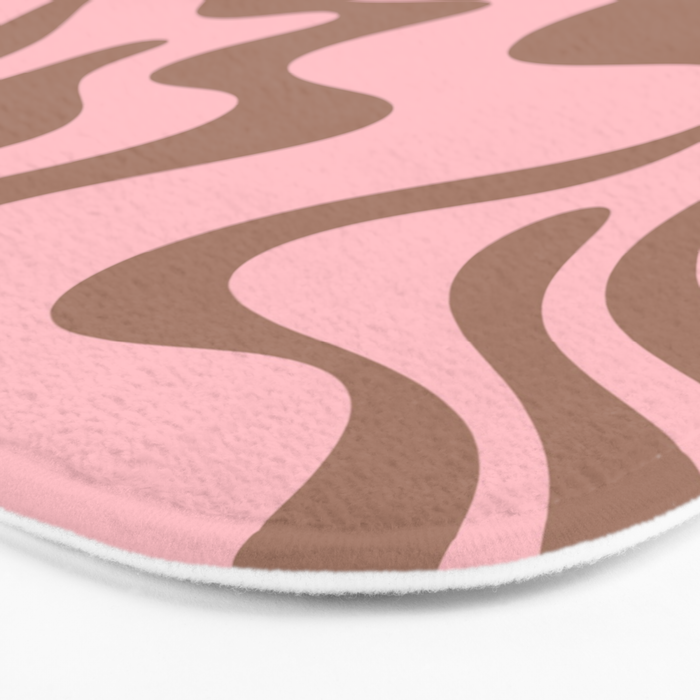 Retro Liquid Swirl Abstract Contemporary Pattern 5 in Mocha Brown and Pink Bath Mat Gallery Image 3