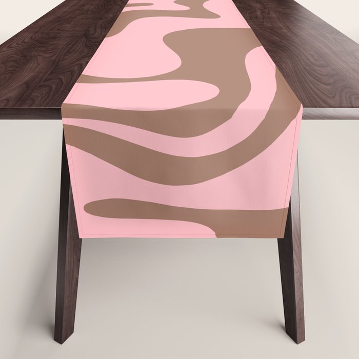 Retro Liquid Swirl Abstract Contemporary Pattern 5 in Mocha Brown and Pink Table Runner Gallery Image 1