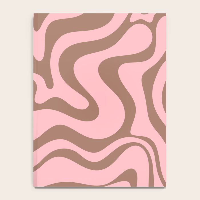 Retro Liquid Swirl Abstract Contemporary Pattern 5 in Mocha Brown and Pink Notebook Gallery Image 4