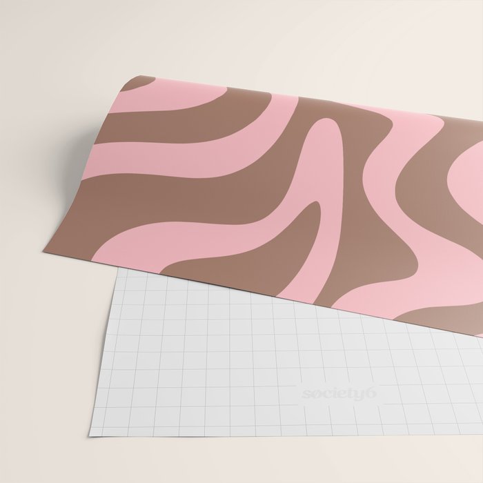 Retro Liquid Swirl Abstract Contemporary Pattern 5 in Mocha Brown and Pink Wrapping Paper Gallery Image 2