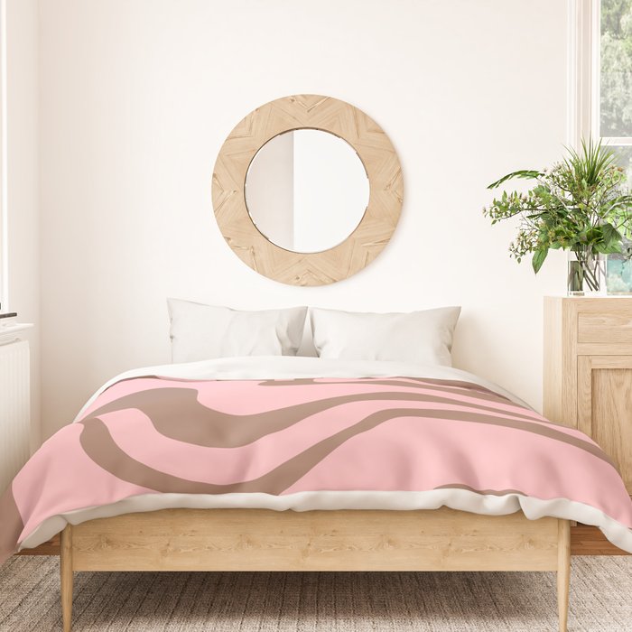 Retro Liquid Swirl Abstract Contemporary Pattern 5 in Mocha Brown and Pink Duvet Cover Gallery Image 3