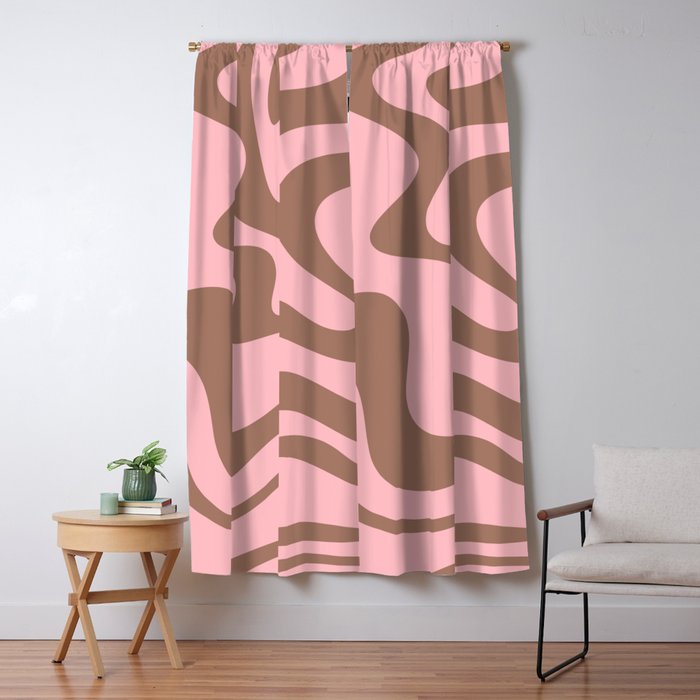 Retro Liquid Swirl Abstract Contemporary Pattern 5 in Mocha Brown and Pink Window Curtain Gallery Image 1