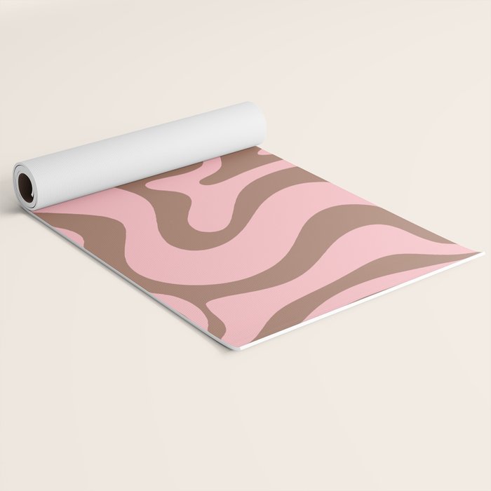 Retro Liquid Swirl Abstract Contemporary Pattern 5 in Mocha Brown and Pink Yoga Mat Gallery Image 2