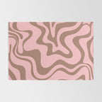 Retro Liquid Swirl Abstract Contemporary Pattern 5 in Mocha Brown and Pink Rug Gallery Image 2