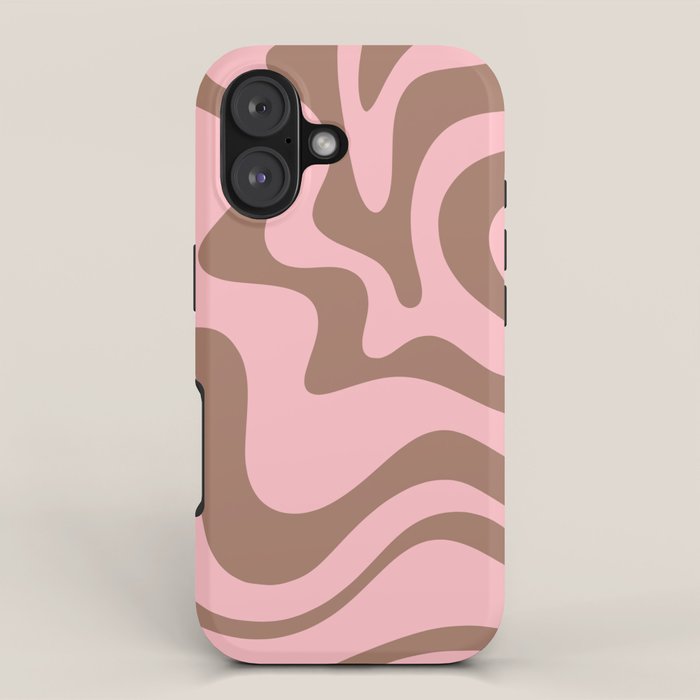 Retro Liquid Swirl Abstract Contemporary Pattern 5 in Mocha Brown and Pink iPhone Case Gallery Image 1