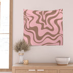 Retro Liquid Swirl Abstract Contemporary Pattern 5 in Mocha Brown and Pink Wall Tapestry Gallery Image 2
