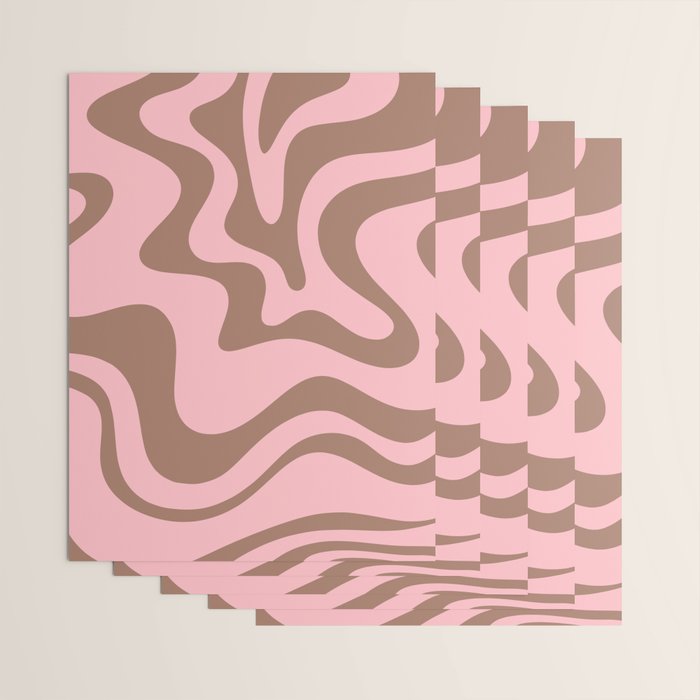 Retro Liquid Swirl Abstract Contemporary Pattern 5 in Mocha Brown and Pink Wrapping Paper Gallery Image 3